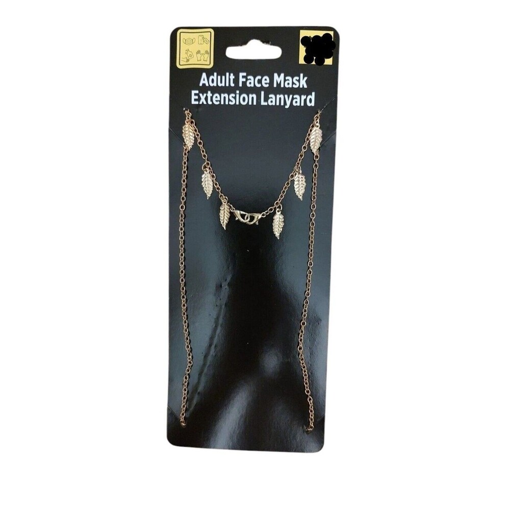 Adult Face Mask Extension Lanyard Gold Tone Leaves Cable Chain Lobster Claw New